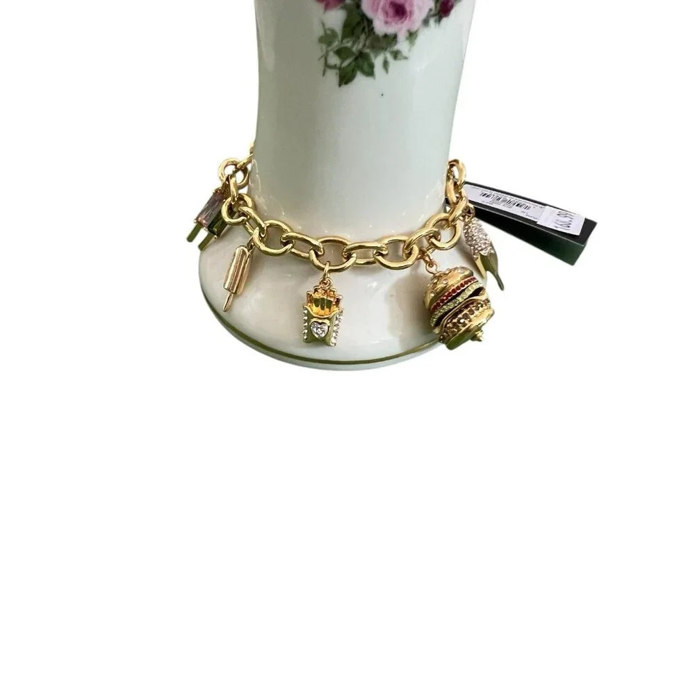 Kate Spade FAST FOOD CHARM 12-K Gold Plated Brass CZ Crystals Charm Bracelet NWT - Picture 6 of 6